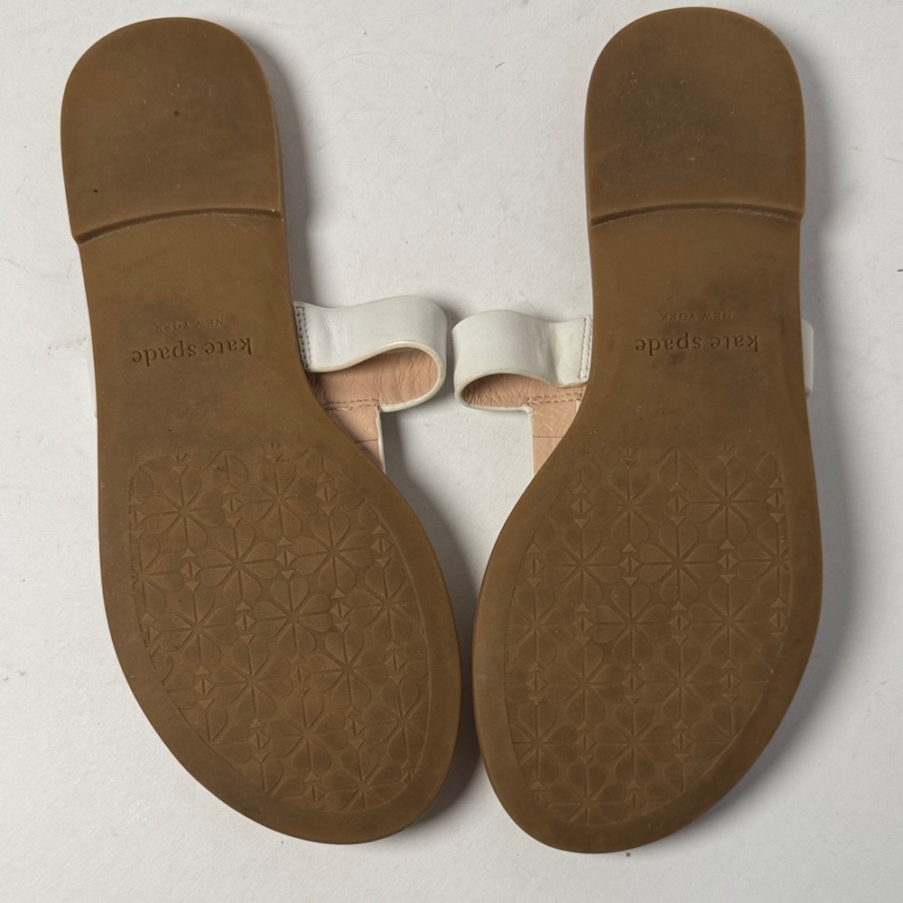 KATE SPADE Women's Castile White Leather Tan Sole Thong Toe‎ Sandals Size 8.5 - Picture 7 of 10